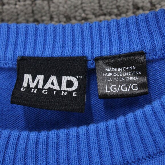 Mad Engine Christmas Sweater Womens Large L Blue Knit Stay Chill Cat Graphic Y2k - Picture 6 of 9